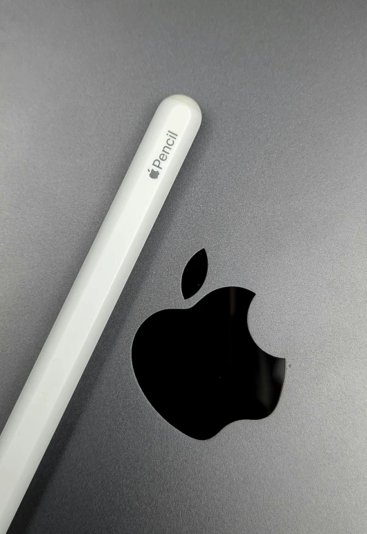 a white pen laying next to an apple product
