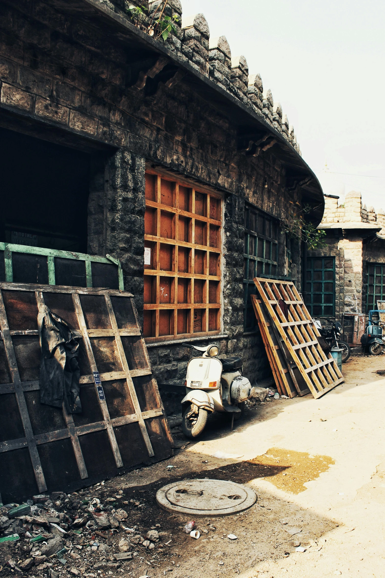 the old buildings have various materials outside