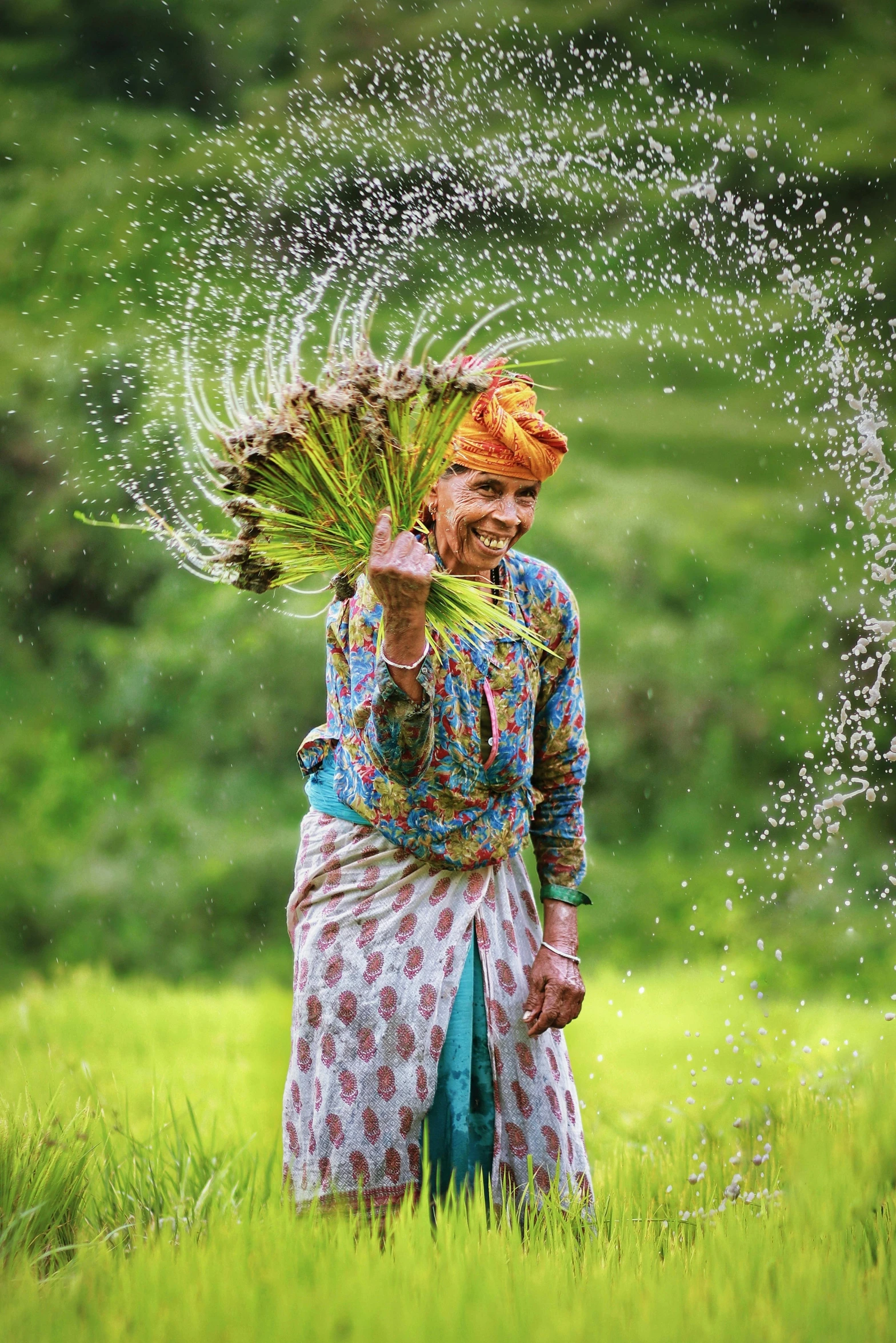 an indian woman is throwing flowers in the air