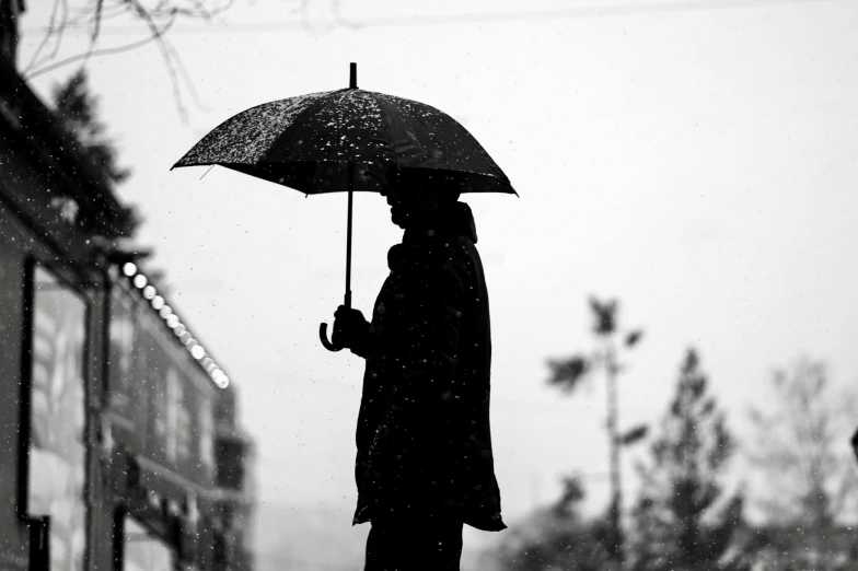 a woman with an umbrella on a rainy day