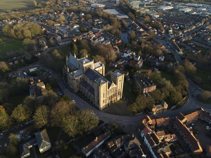 an aerial view of a castle like structure