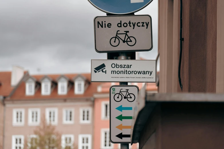 some road signs and a building on a street