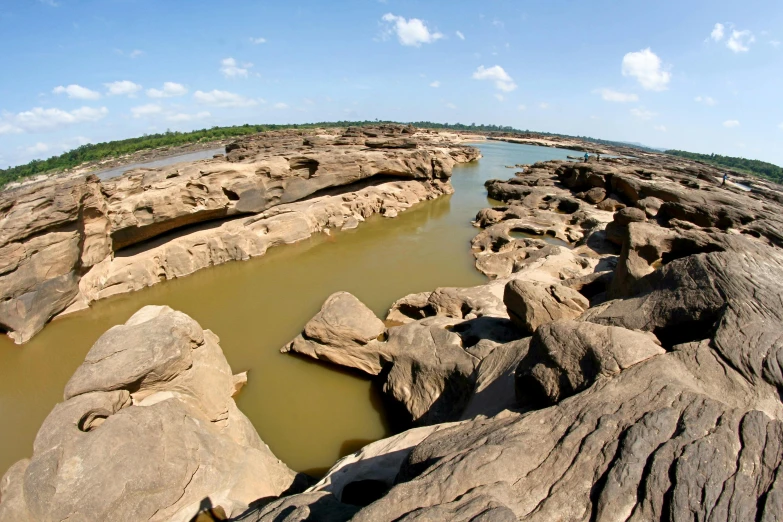 there is some rocky coastlines next to the water