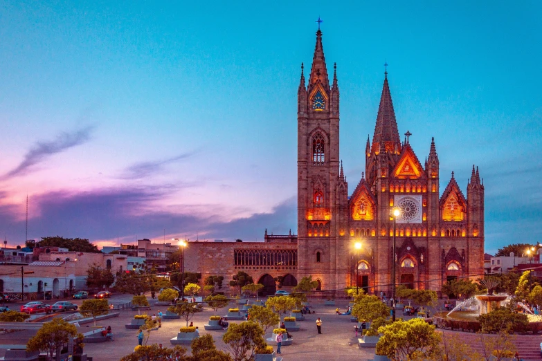 the cathedrals are lit up at night for people to gather in