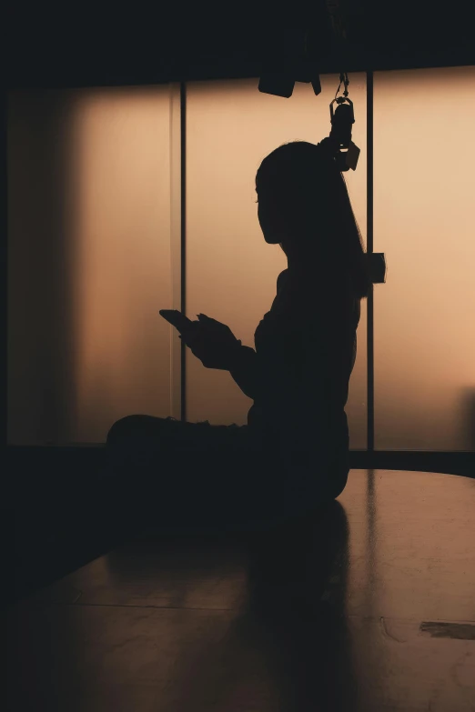 the silhouette of a person holding a cell phone