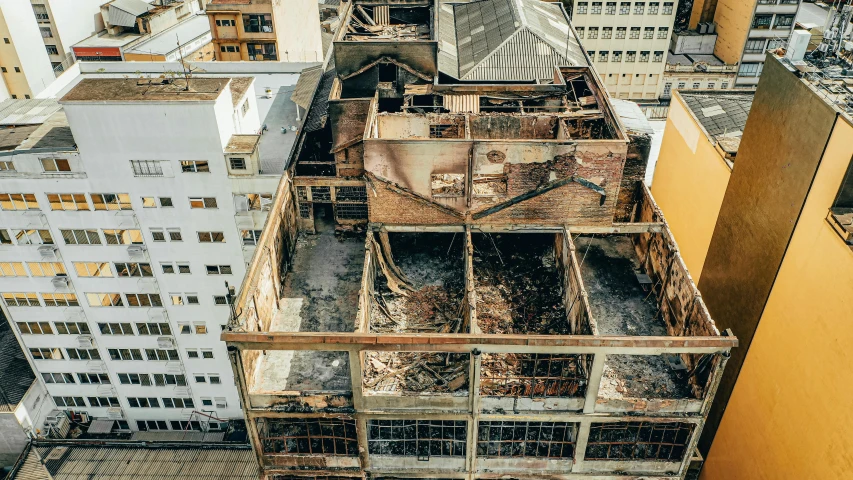 an aerial view from above of buildings and rooftops