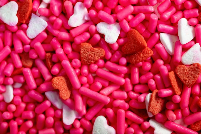 red, white and pink candies with hearts for valentine's day