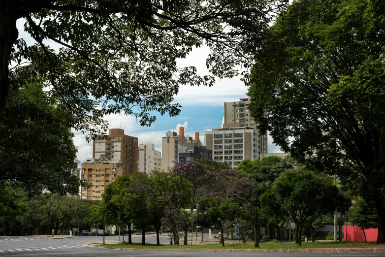 view of the back side of a city with tall buildings