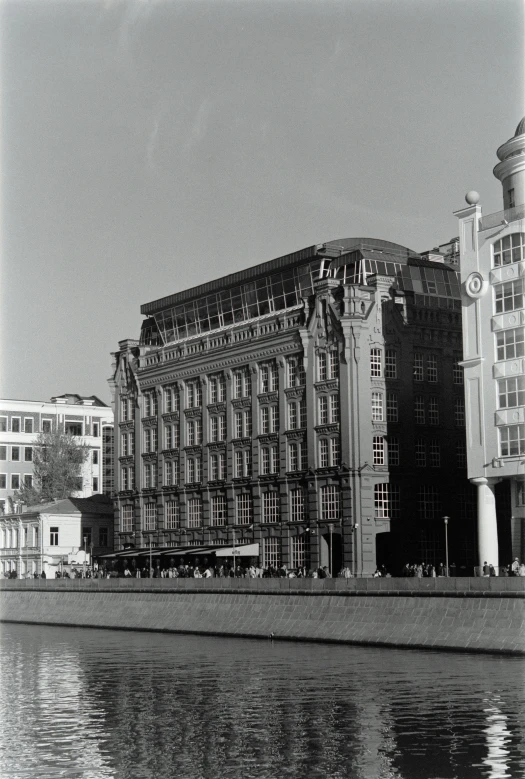 the building is by itself next to the water