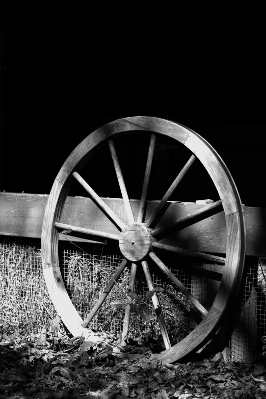 a water wheel next to some straw stalks