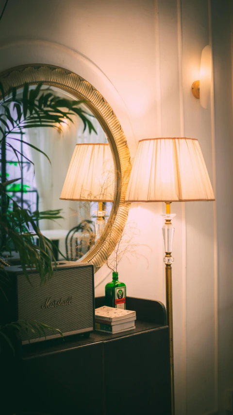 lamp with beer next to mirror in house