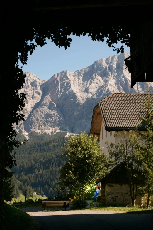 a view of the mountain from an old house