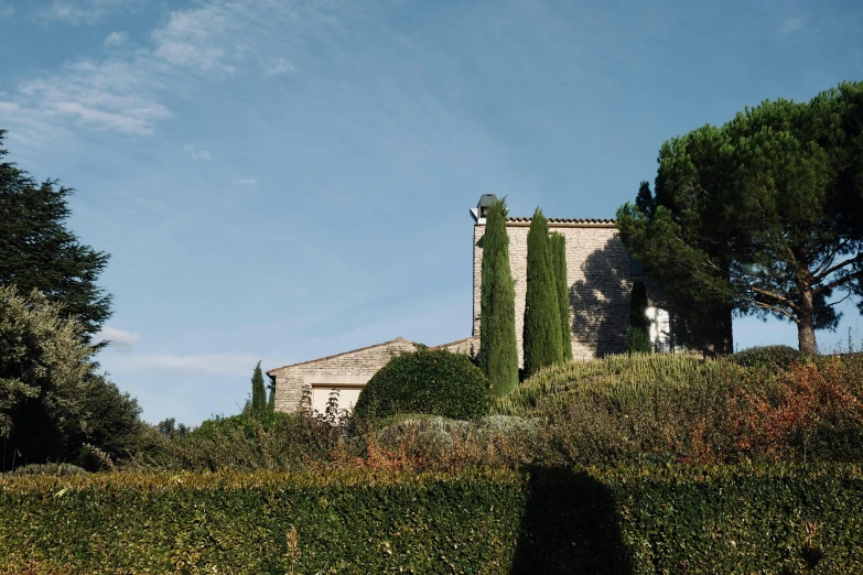 a house is shown next to the hedges