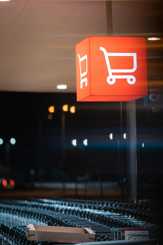 a retail area with two orange and white boxes