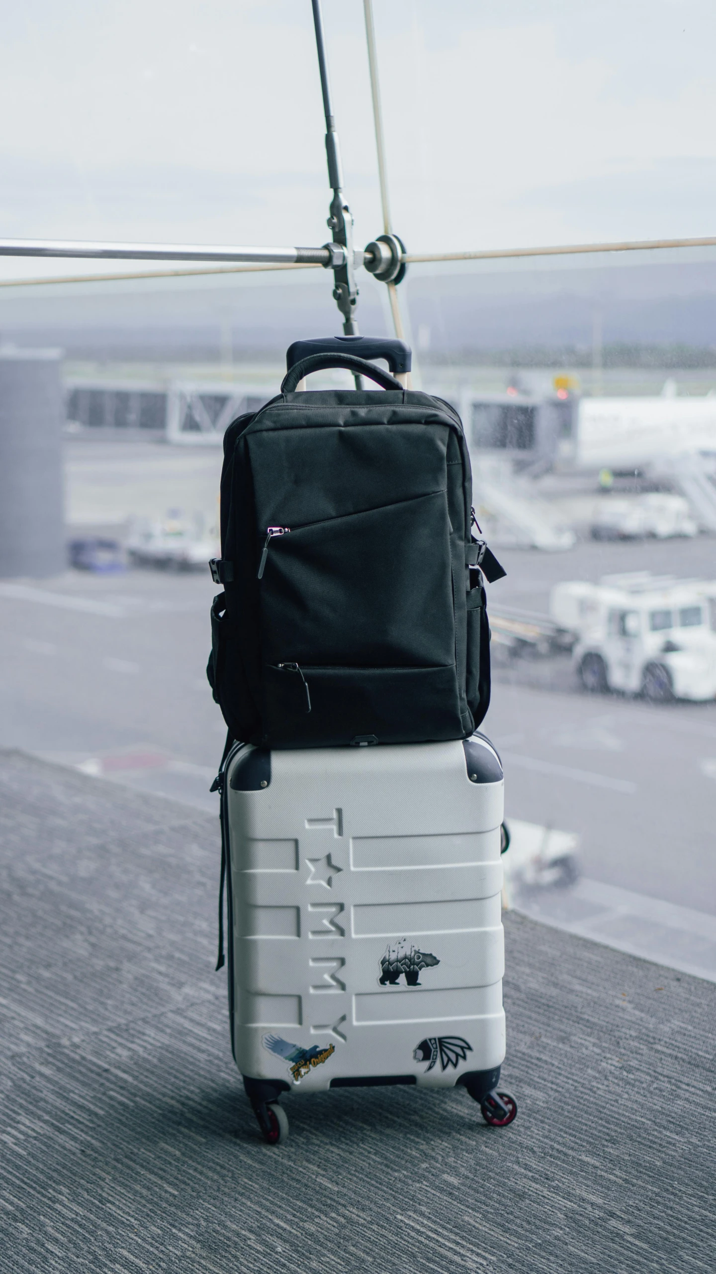 a luggage bag with the word kiss written on it