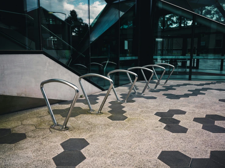 a row of chairs with one on the other side