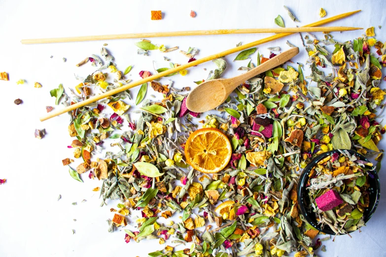 a close up view of colorful powdered food