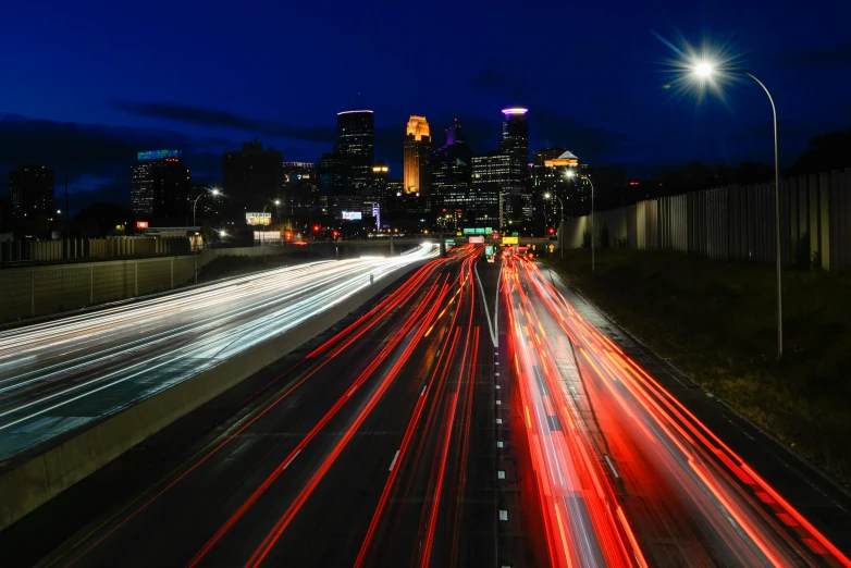 a night view of long exposure cars passing by