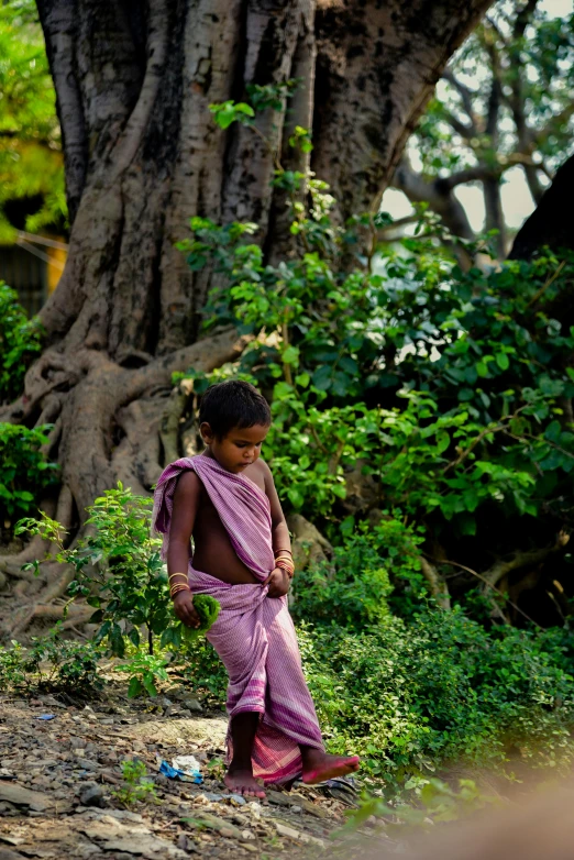 a small child stands on the edge of the path