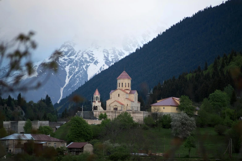 this is a view of a church on a mountain