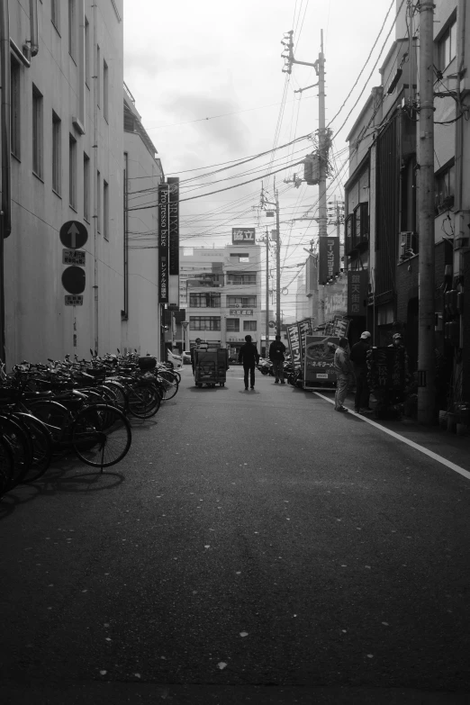 a black and white po of a person on the street