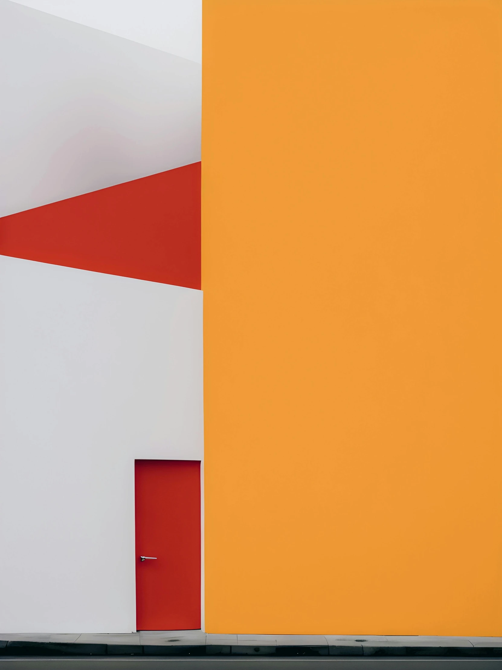an orange, white and red wall by itself