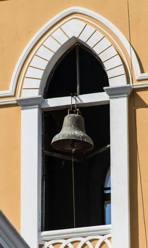 an image of a bell in the window of a building