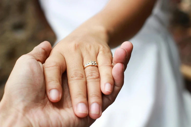 a man and woman's wedding ring on their fingers