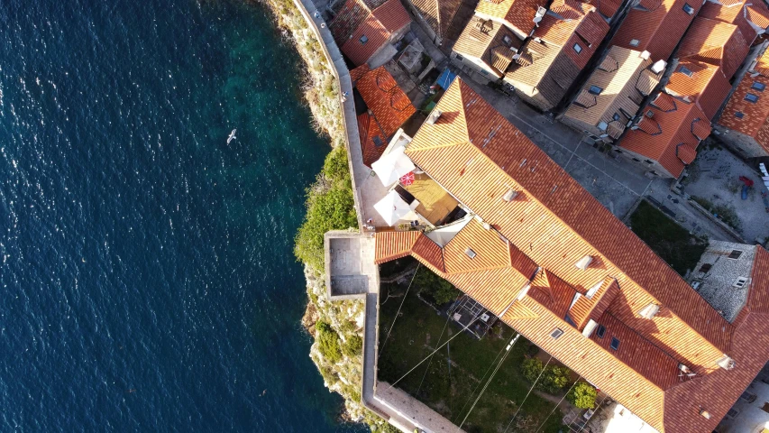 an aerial view of houses in the water