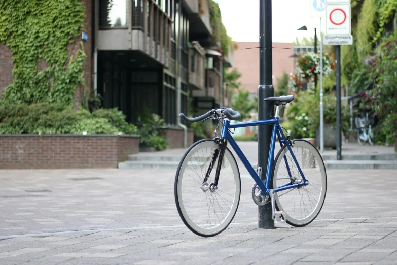 a bicycle that is  to a pole