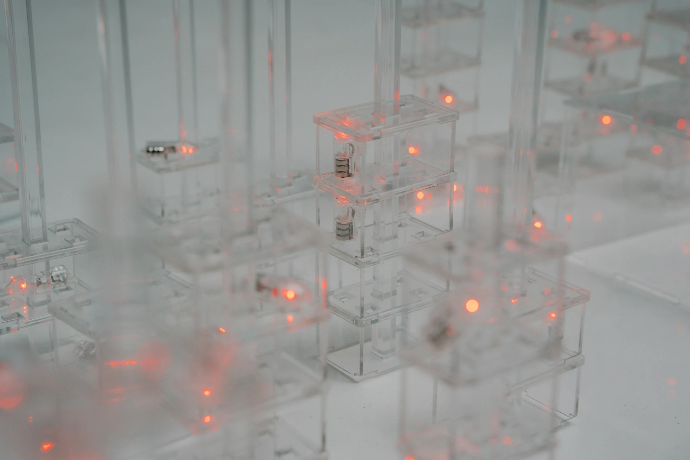 rows of glass structures sit in the snow