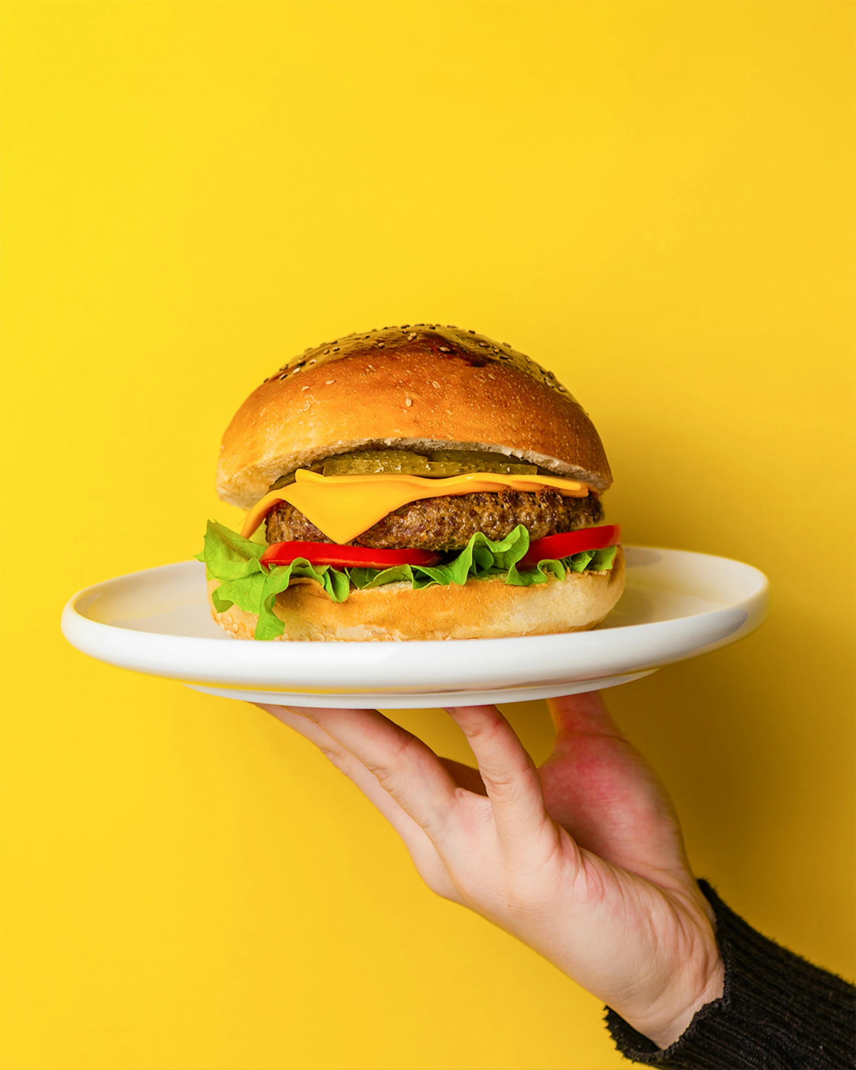 a hamburger sitting on top of a white plate