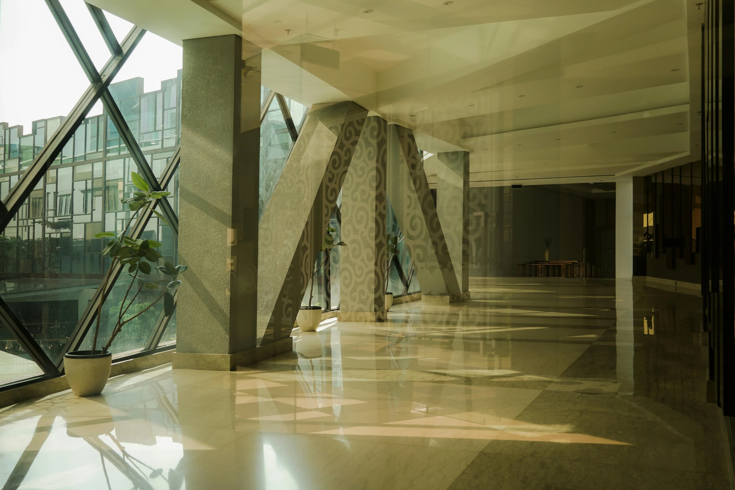 a picture of a hallway inside an office building