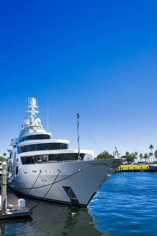 a large white boat docked at the dock