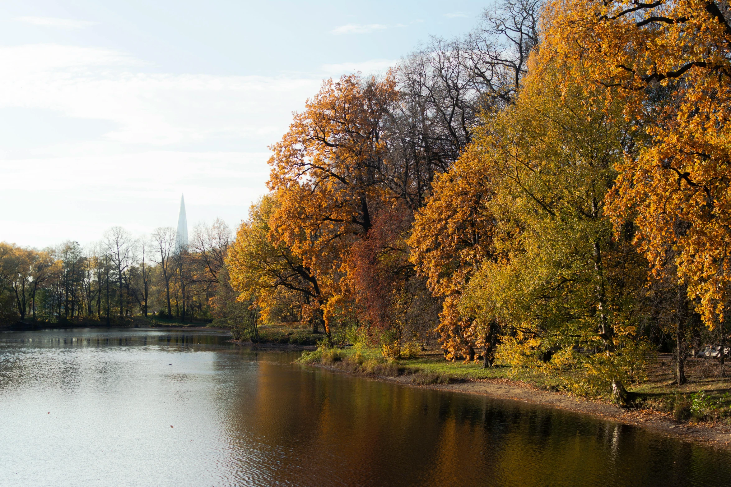 the river is full of colorful trees and water