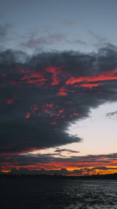 a view from a boat at sunset of the sky and water