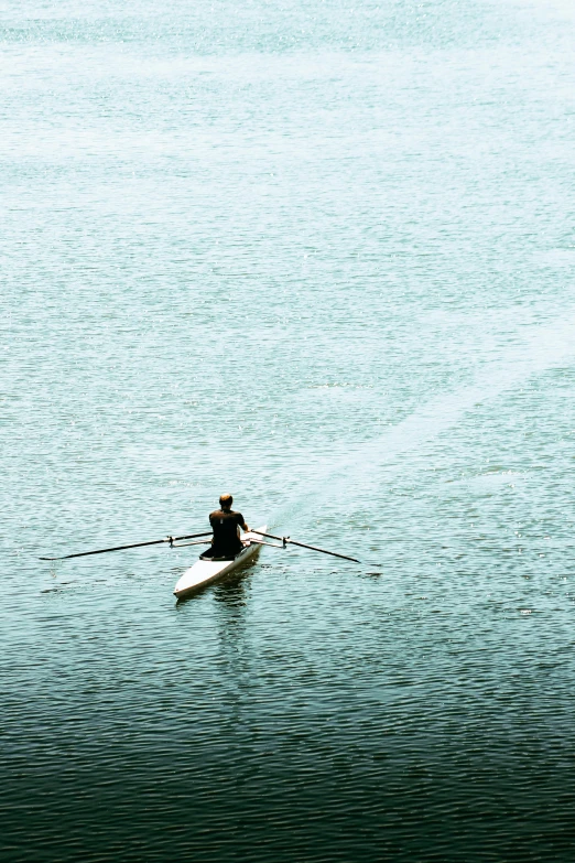 a person in a canoe with a long rod