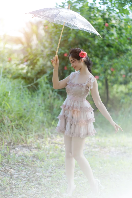 a young ballerina holding a white umbrella