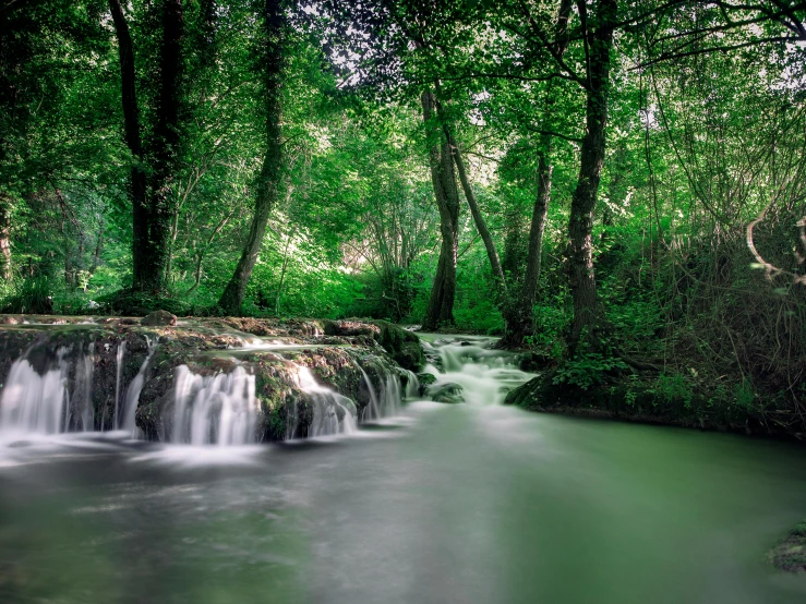 this po shows a small waterfall in the middle of a forested area