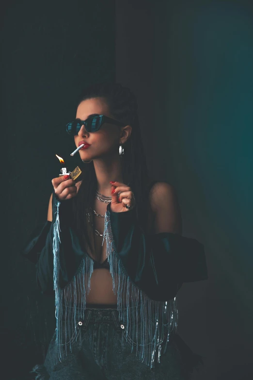 a  with dark blue glasses smoking a cigarette