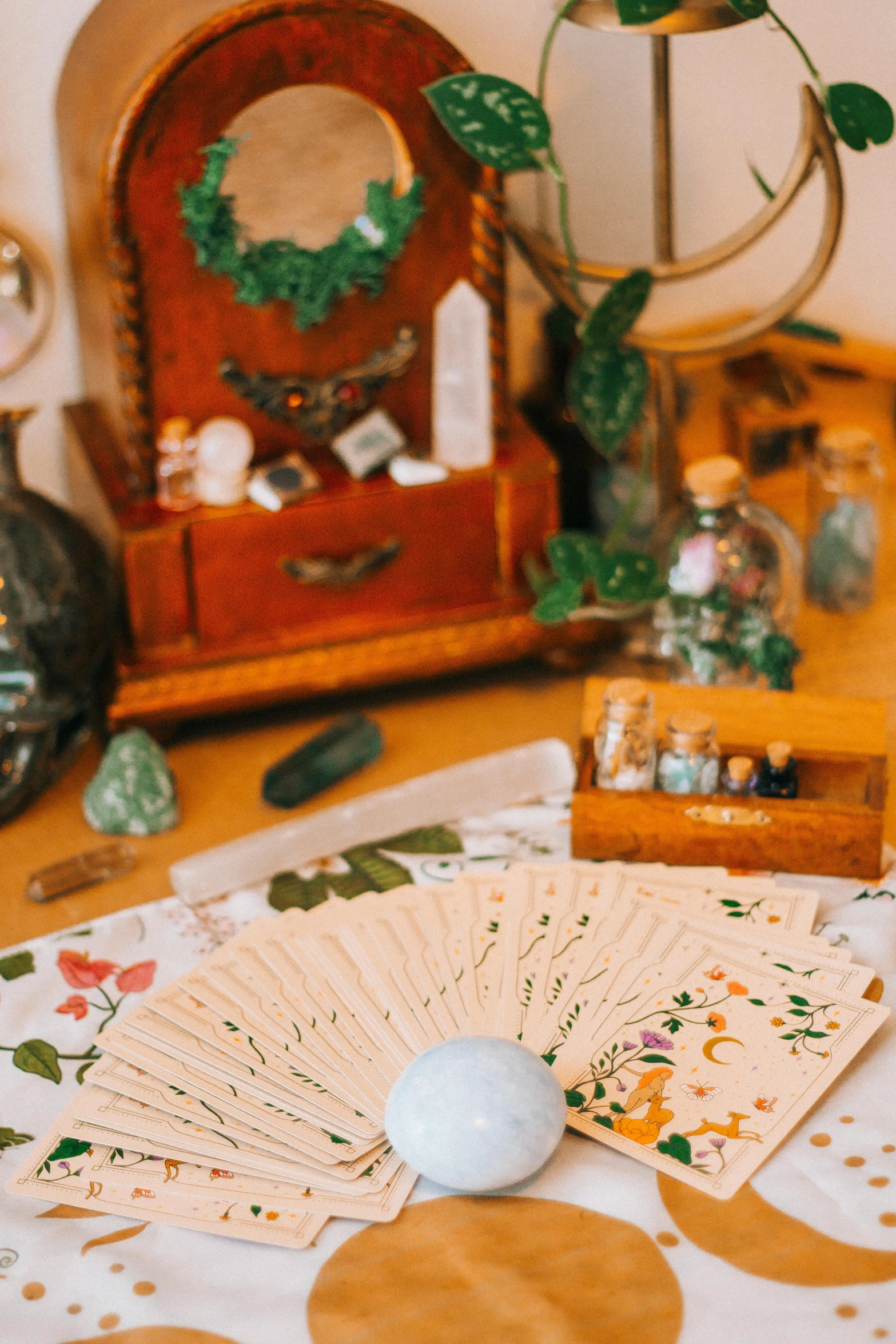 the deck and cards are on the table in the living room