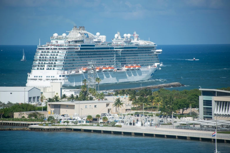 two cruise liners passing each other in front of the sea