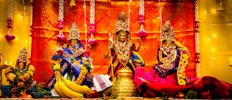 hindu statues on display at a festival