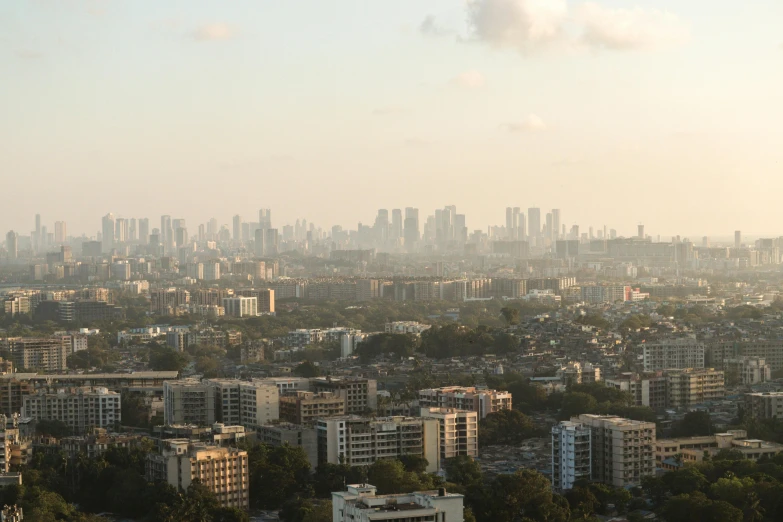 a skyline view with a sky line and high rise buildings