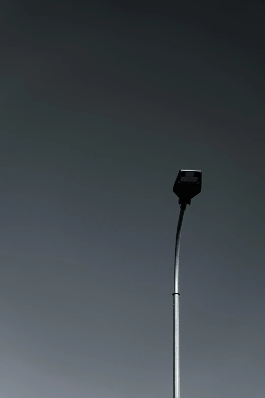 a black and white po of a pole with a street light on top