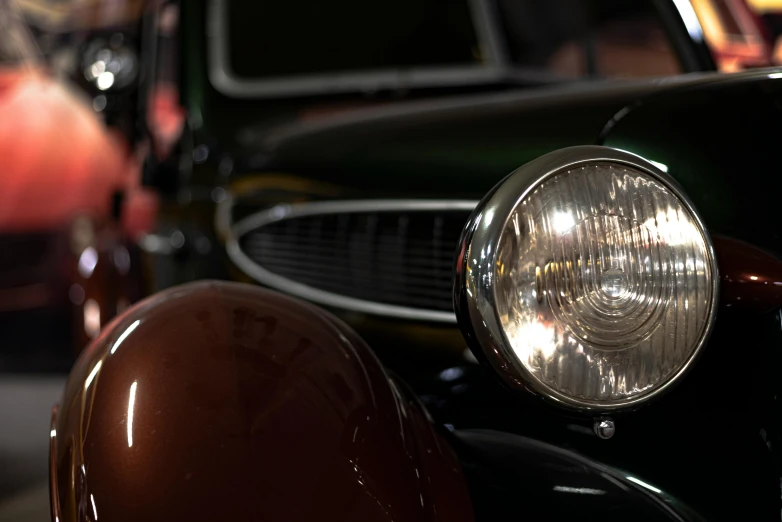 headlight lights and grilles of an old car