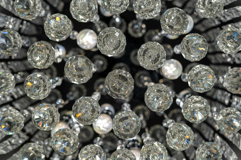 a view looking down at clear jeweled balls and circles