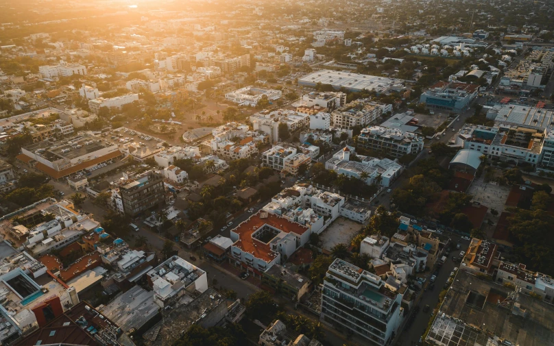 a city seen from the air with lots of buildings