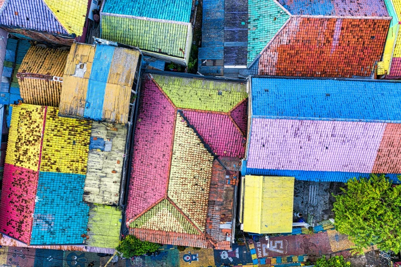 a large array of different colored blocks of fabric