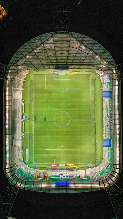 an aerial view of a stadium with the pitch shown from the ground